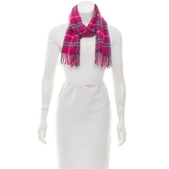 Magenta Classic Check Burberry Cashmere Scarf - Picture 2 of 5